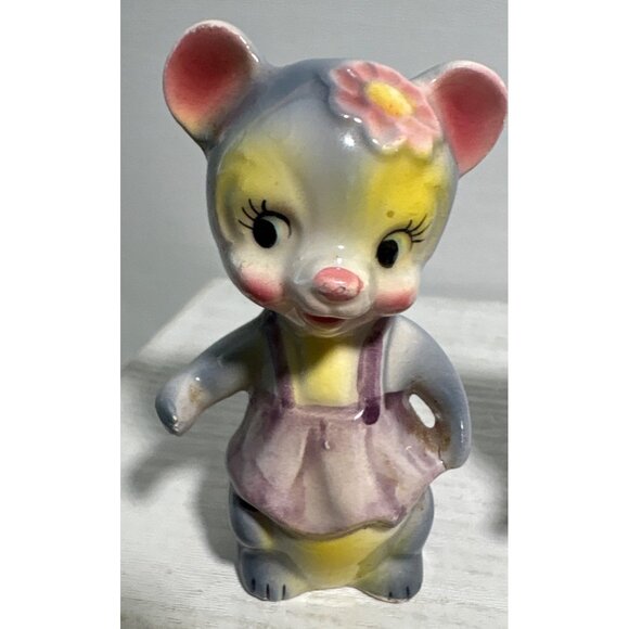 Mice Salt & Pepper Shakers Vintage Athropomorphic Linking Arms Kitsch Cute Japan - Picture 9 of 13